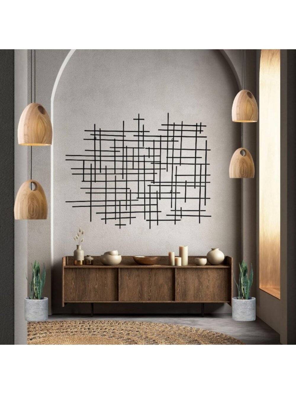 Large 37-Inch Geometric Metal Wall Art - Modern Abstract 3D Sculpture for Home